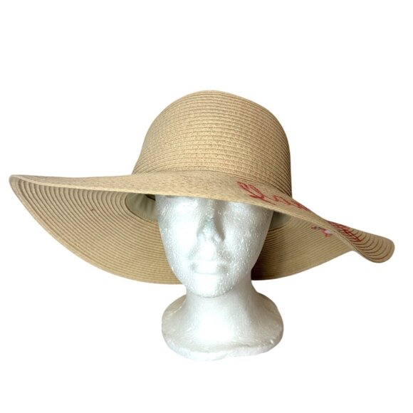 Densley Floppy Wide Brim Hat Straw Sun Protection Amazing Flamingo Embroidered main image 10